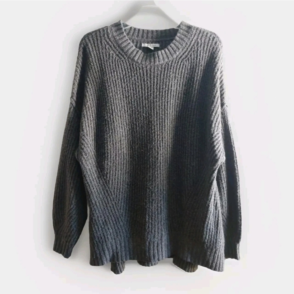 American Eagle Y2K Chunky Knit Fisherman Sweater Oversized Small Gray